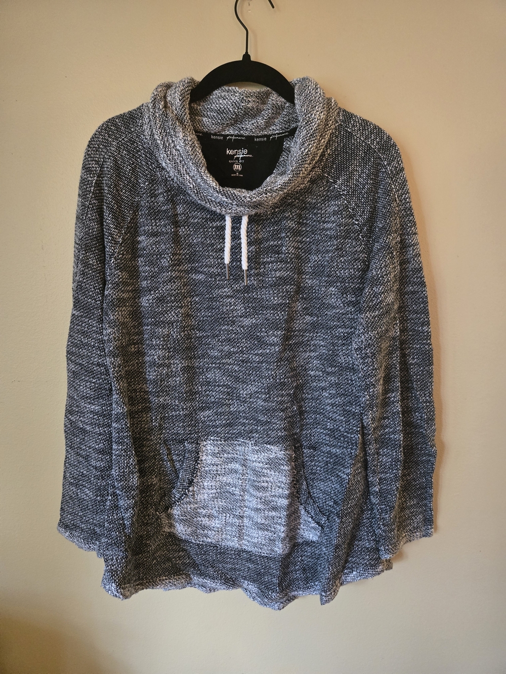 Kensie Gray Marled Cowl Neck Drawstring Sweater